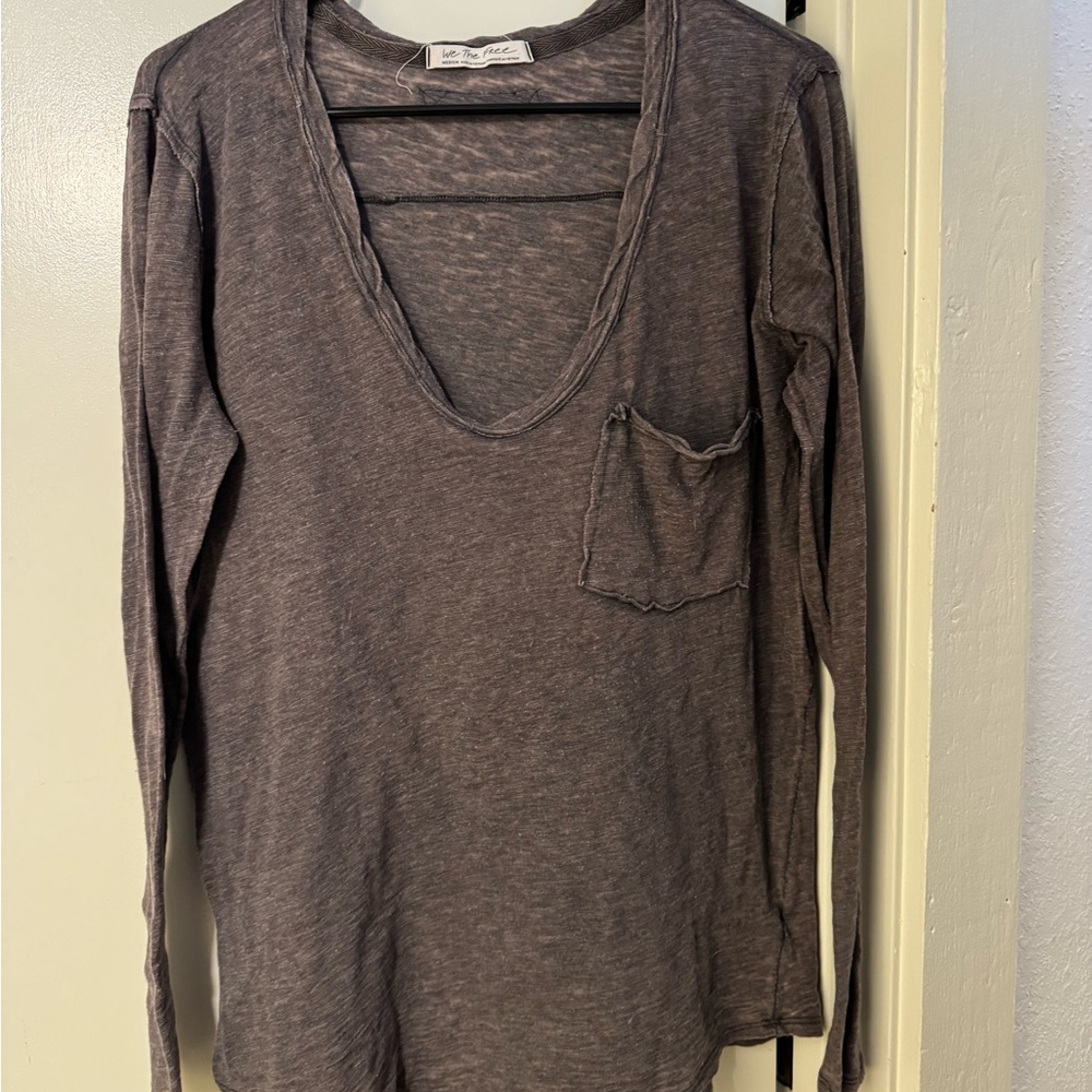 We the free Long Sleeve V-Neck Top - Gray